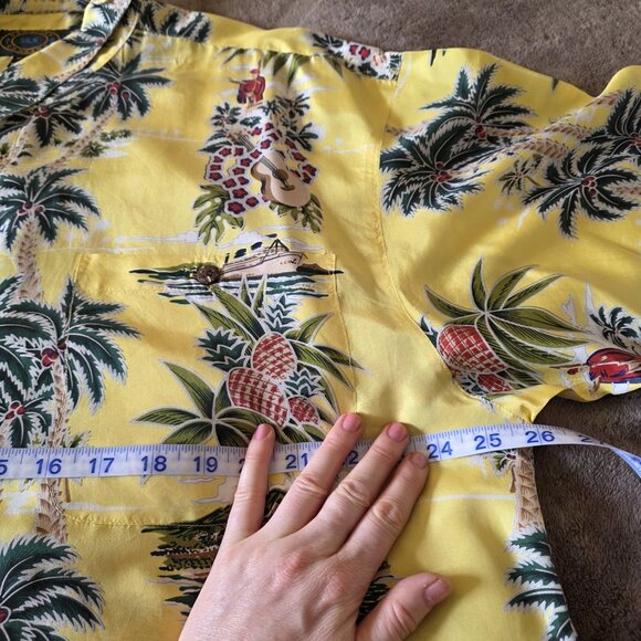 Hawaiian Silk Company Men’s XL Aloha Hawaiian Shirt Yellow Palm Tree Pineapple - Picture 13 of 13